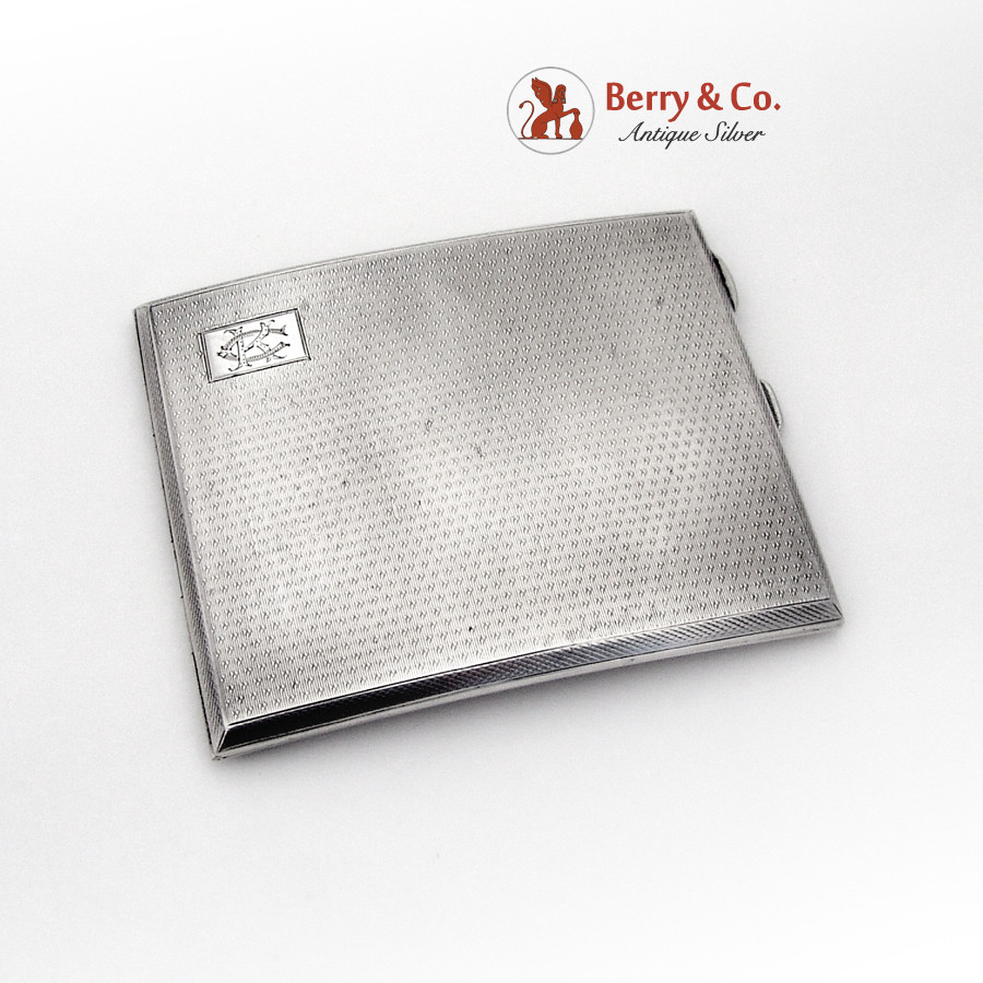 925 silver cigarette case Curved Engine Turned Cigarette Case Gilt Interior 925 Silver Birmingham 1928