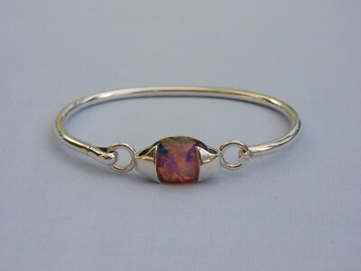ATEMBERAUBENDER OVALER TSCHECHISCHER GLAS-SPANNARMREIF MASSIV STERLINGSILBER OPALEFFEKT 17,8 g