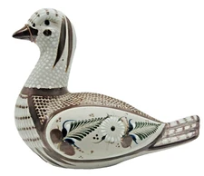 Ceramic Bird Dove Tonala Mexican Pottery Figurine Hand Painted Signed Folk Art