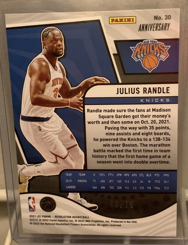 2021-22 Panini Revolution Basketball Julius Randle Anniversary /75 #30 MINT/NM  - Image 2 of 2