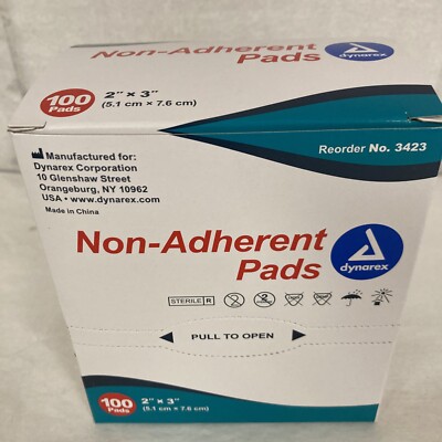 Dynarex Non-Adherent Dressing Gauze First Aid 100/BX, 2'' x 3'' #3423