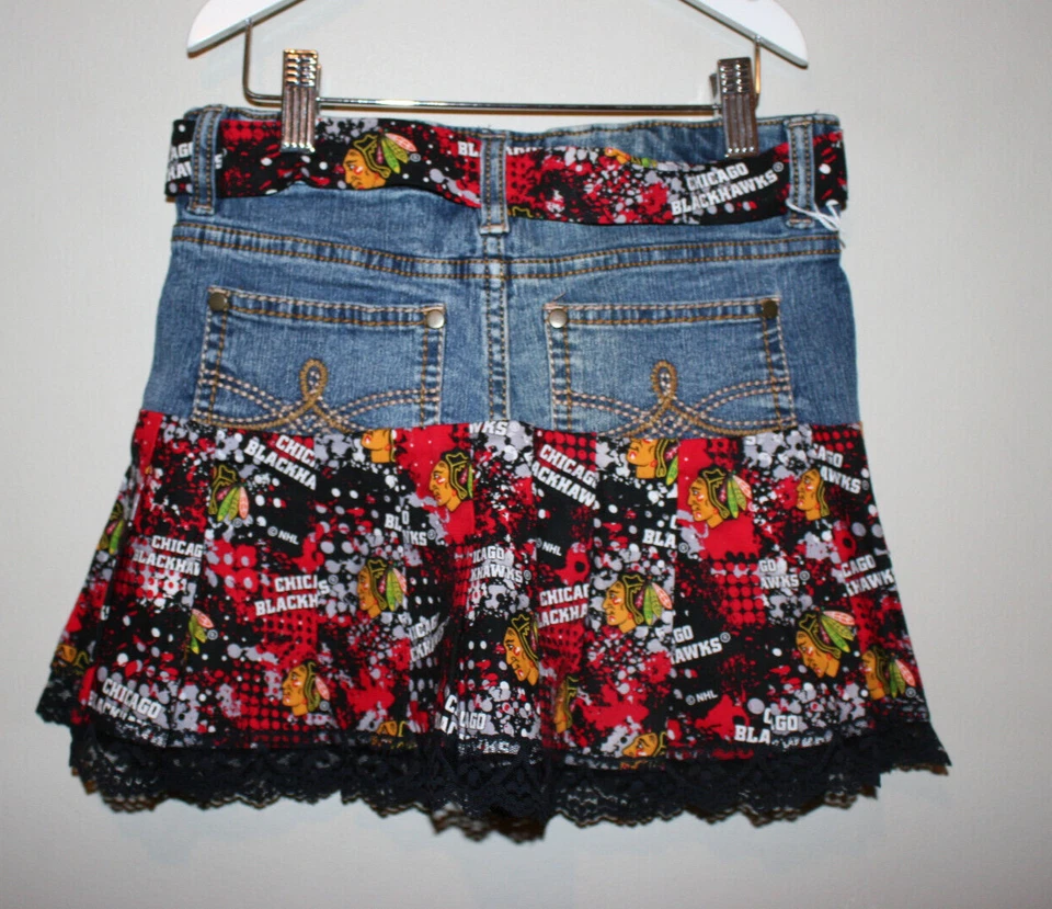Girls Chicago Blackhawks Hockey on Mudd Blue Jean Denim Modified Skirt SIze 10 - Image 3 of 3