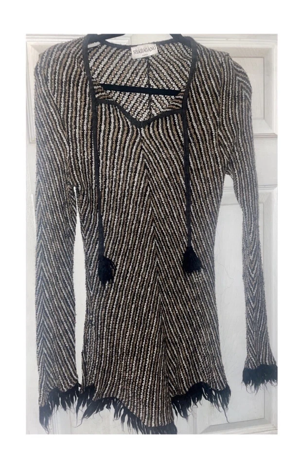 Blusa pulôver feminina de malha listrada Sharagano Paris com fendas na lateral tamanho médio - Imagem 2 de 4