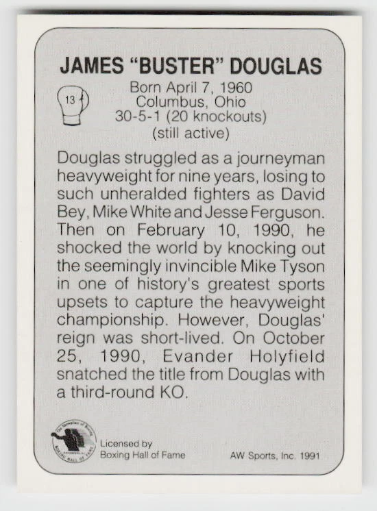 1991 All World #13 James Buster Douglas - Image 2 of 2