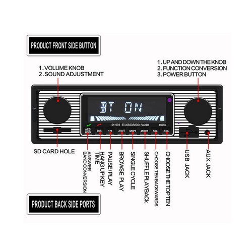 Car Stereo FM Retro Radio Player Bluetooth MP3 USB AUX WAV SD In-Dash w/Remote - Picture 8 of 11