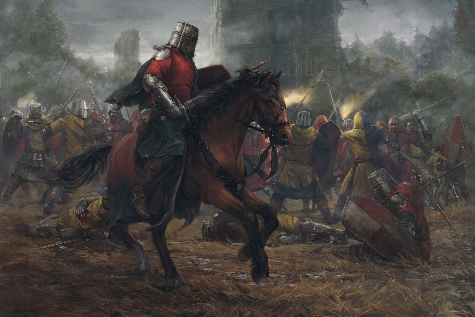 Toile chevalier médiéval de combat en 50x70 cm pour décoration murale