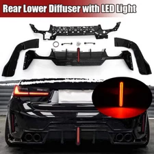 For 2023-24 BMW 3 Series G20 LCI Gloss Black Rear Lower Diffuser with LED Light