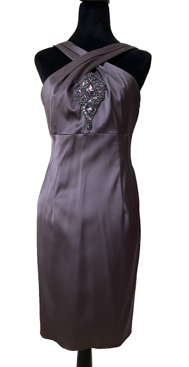 David Meister Lavender Evening Dress Jeweled Criss Cross Neck Sz