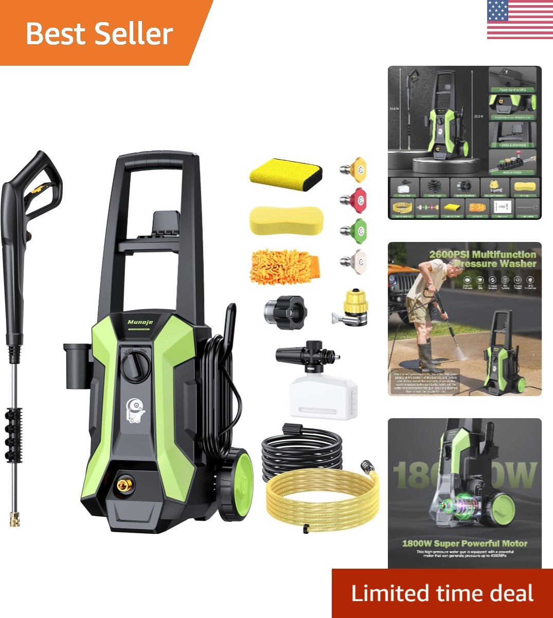 Electric Pressure Washer 2600 PSI with 5 Nozzles & 16.5FT Cord, Easy to Use