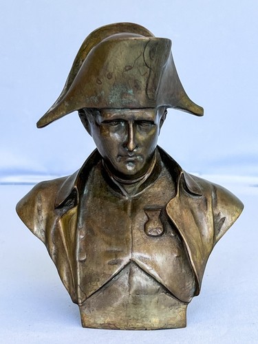 Antique France Emperor Napoleon Bonaparte Signed Bronze Bust Waterloo Battle War