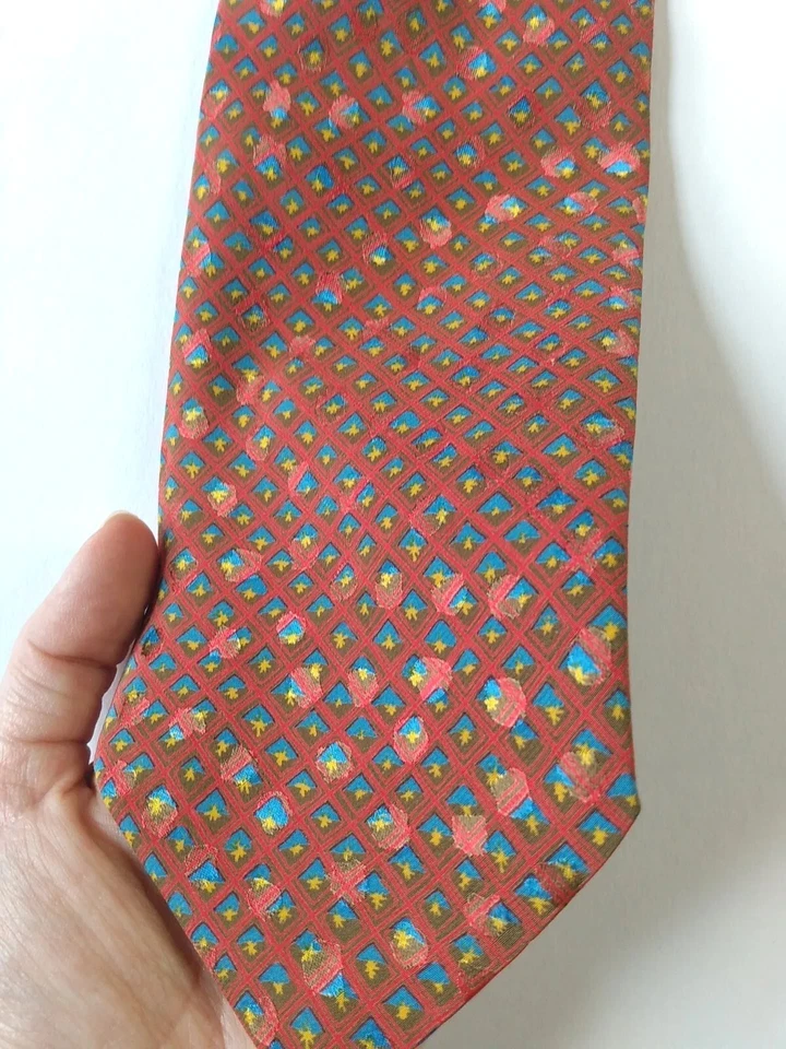 Brioni 100% SEDA Corbata Estampado Rojo Verde Azul Hombre Diseñador Italia Foto 3 de 4