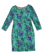 VINTAGE Womens 3/4 Sleeve Sheath Dress UK 12 Medium Turquoise Floral NU04