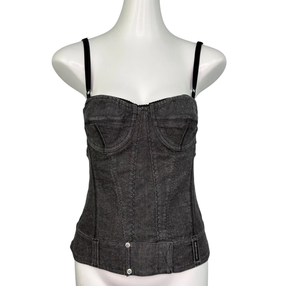 D&G Dolce & Gabbana Bustier Corsé Top Gris Denim Negro Encaje Ribete Talla S De Colección Foto 3 de 4