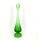 Fenton Swung Art Glass Vintage Bud Vase Spring Green Hobnail 10" Signed