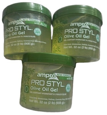 Ampro Pro Styl Olive Oil Hair Gel with Aloe 32 oz Extra Hold 3 Pack Bundle