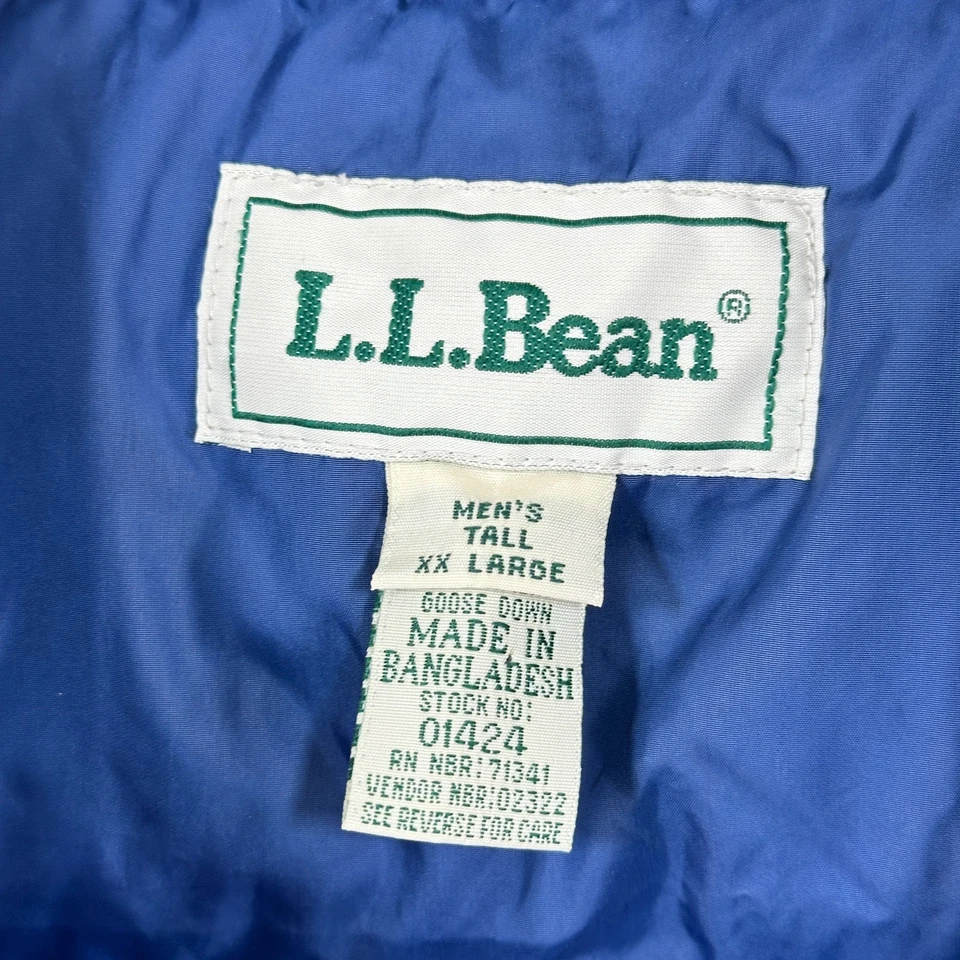 Vtg LL Bean Puffer Vest Men 2XL Tall Blue Goose Down Snap Quilted Packable Pouch - Image 4 of 4