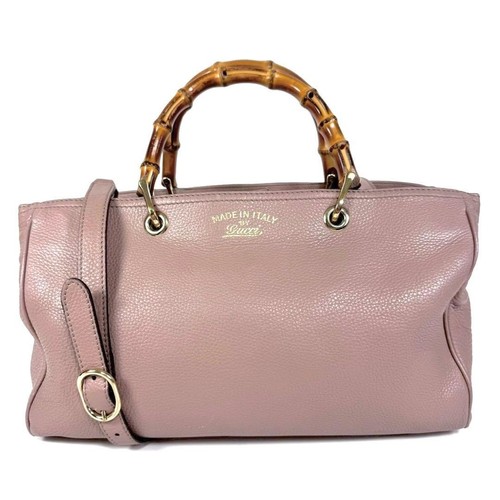 Authentic GUCCI Handbag Shoulder bag Leather Bamboo Shopper From Japan