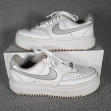 Nike Womens Trainers UK 5 White Grey Court Vision Alta Leather Platform Shoes