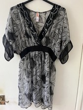 Floral Diamante Ocean Club Chiffon Top Beach Size 14/16 Sheer Black Beaded - G