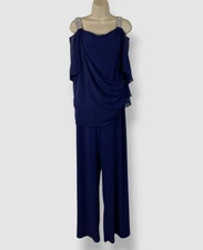 MSK Women's Blue Side-Draped Cold-Shoulder Jumpsuit Size XL