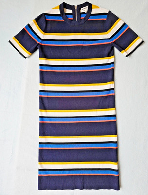 Whistles Striped Knit Midi Dress XS Navy Multicolour Bodycon Stretch Designer