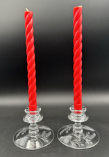 Vintage Pair of Etched Glass Taper Candle Holders With UV Reaction