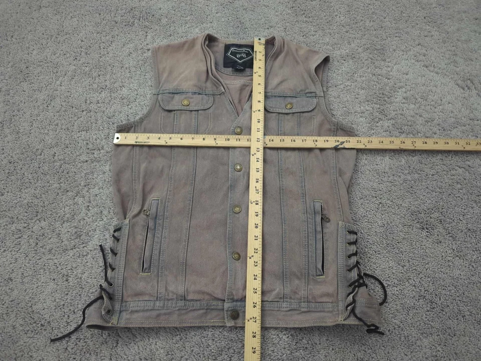 Diamond Plate Vest Mens Large Blue Faded Denim Button Up Lace Side Biker Moto - Image 3 of 4