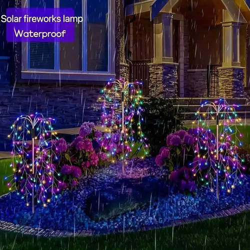 2Pcs Outdoor LED Solar Power Firework Garden Lights Starburst Tree Stake Lamp UK - Picture 8 of 27