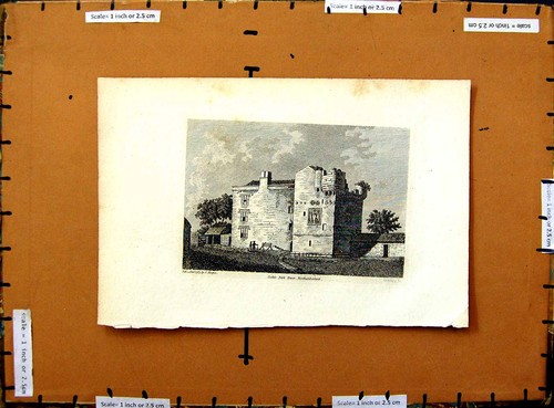 Original Old Antique Print 1785 View Cockle Park Tower Northumberland England