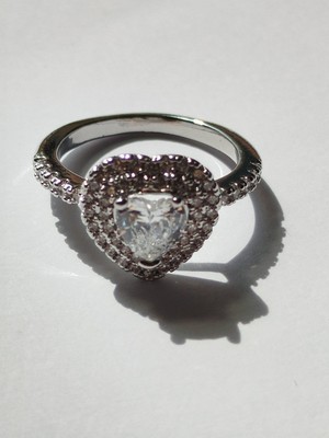 Herz weißer Saphir massiv Silber Ring