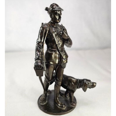 Vintage Bronze Hunter with Dog Statue Figurine Man Pipe Sculpture Decor