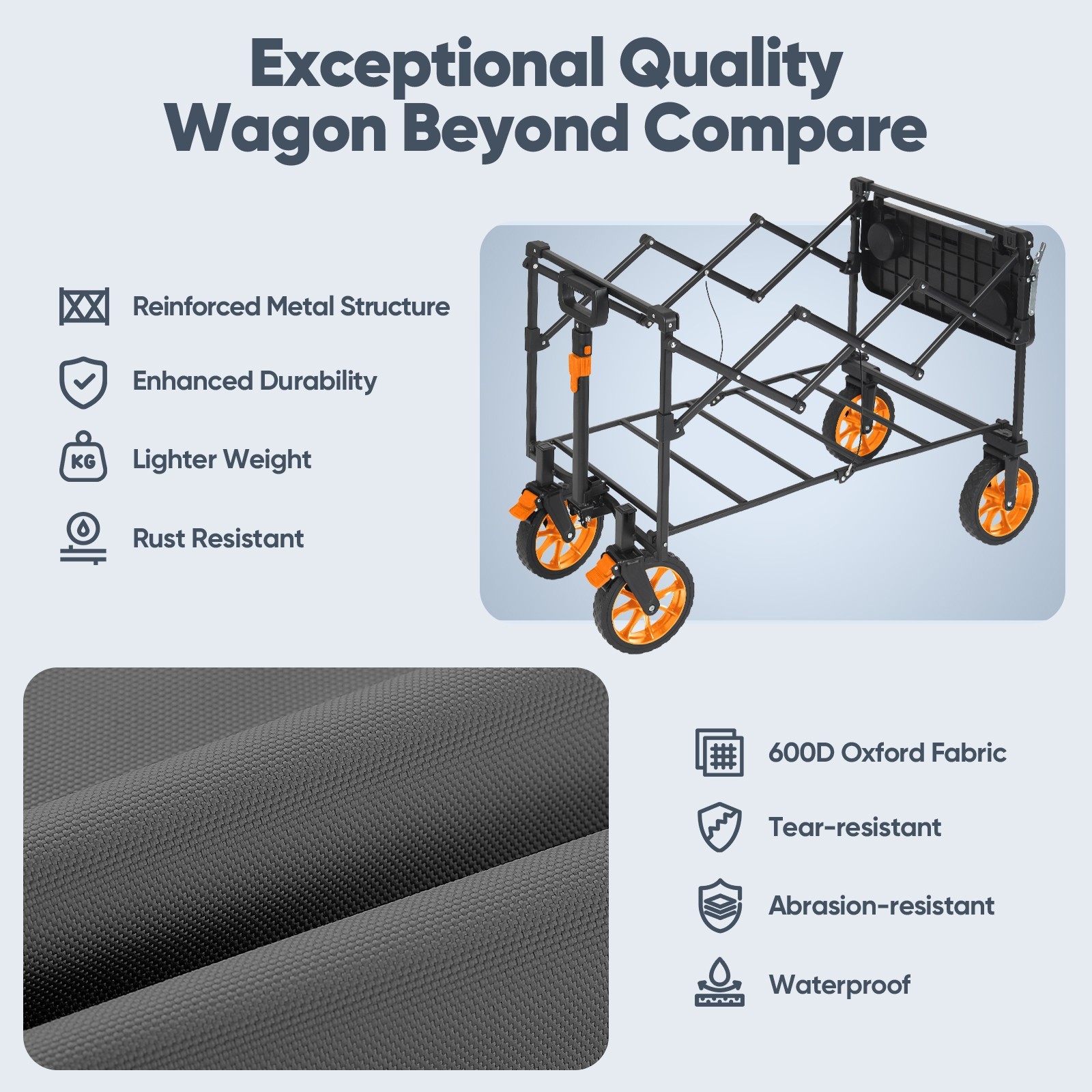 Sekey 250L Collapsible Wagon with Table, Drink Holders, All-Terrain Wheels