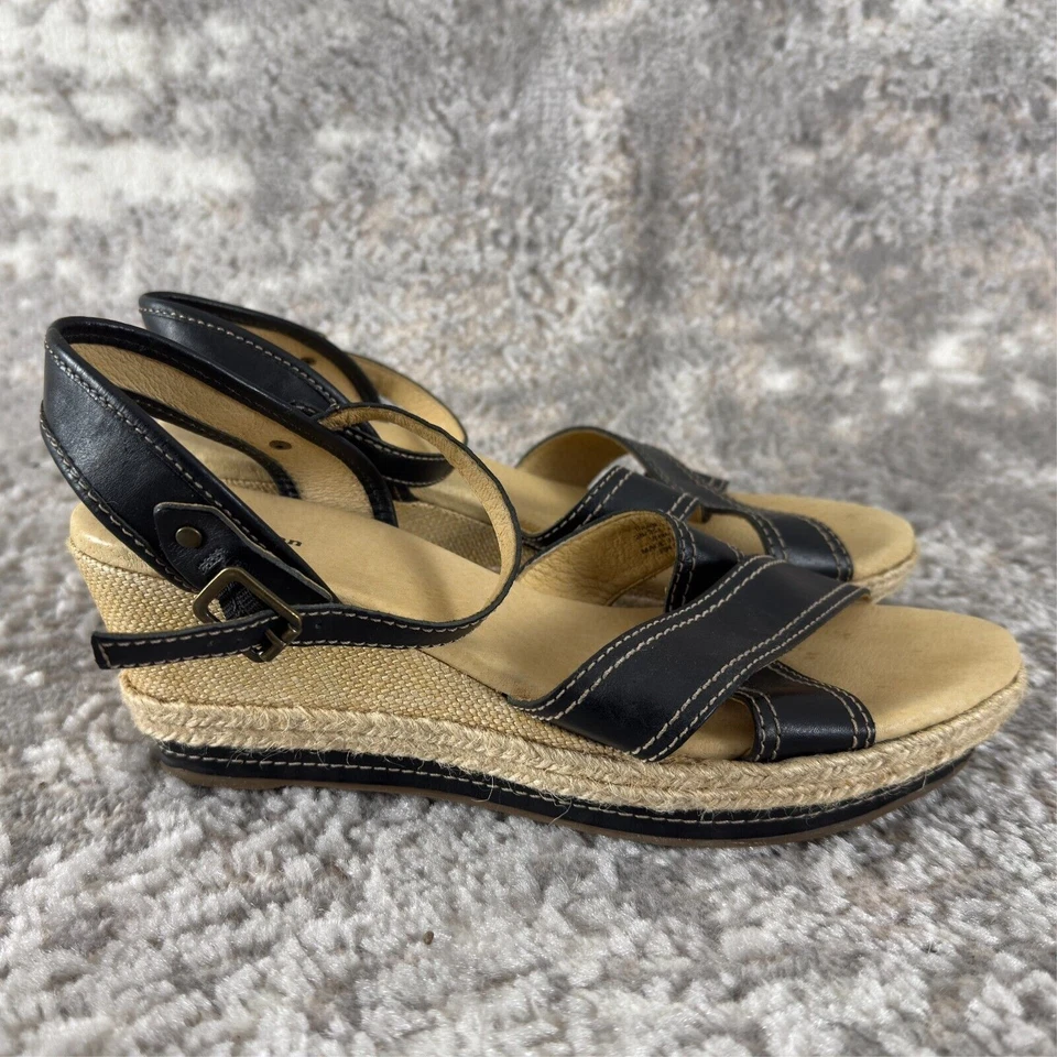 LL Bean женщин 10M(B) кожи лодыжки ремень сандалии черный Espadrilles на танкетке туфли - Изображение 3 из 4