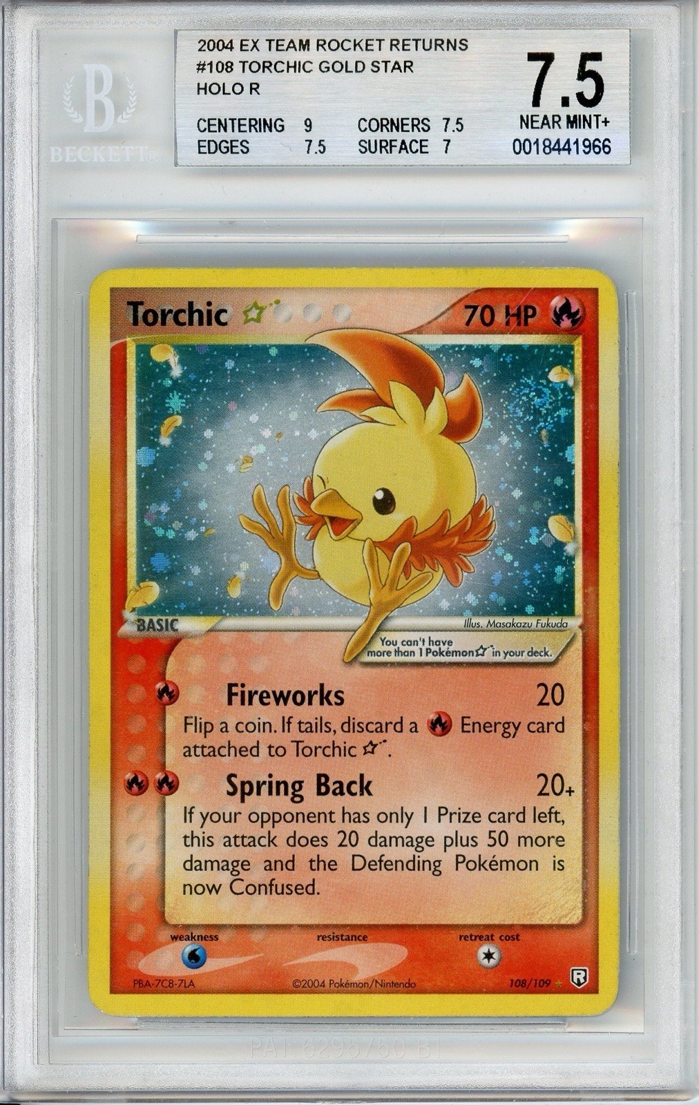 2004 POKEMON EX TEAM ROCKET RETURNS GOLD STAR #108 TORCHIC-HOLO BGS 7.5
