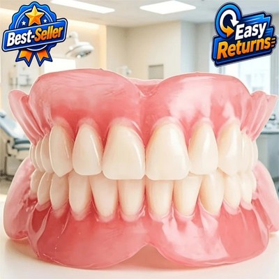 Full Upper Lower Temporary False Teeth Silicone Denture Set Unbranded