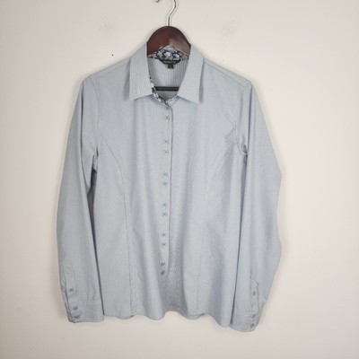 Kerrits Equestrian Long Sleeve Double Button Front Blue Shirt Women's Size Large