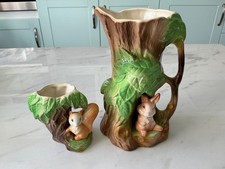 Two Withernsea Eastgate Fauna Vintage Pottery Squirrel and Bunny Vases. 8” & 4”