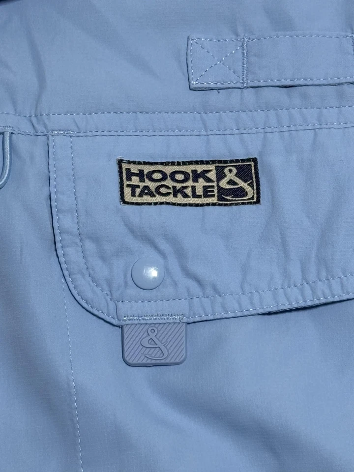 Hook & Tackle Shirt Mens 2XL Light Blue Fishing Short Sleeve Utility Pockets - Image 4 of 4