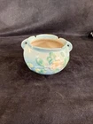 Roseville Pottery Jardinière blue 3” bowl with White Rose pattern model 653-3