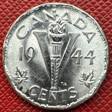 Canada 1944 Chromium Plated Steel 5 Cents. George VI. Victory. WWII Era. KM# 40a