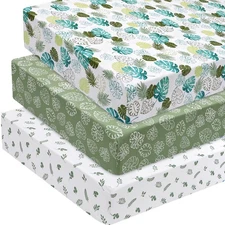 David's Kids 3-Pack Fitted Crib Sheets - Ultra-Soft, Breathable, 28x52" - Leaf P