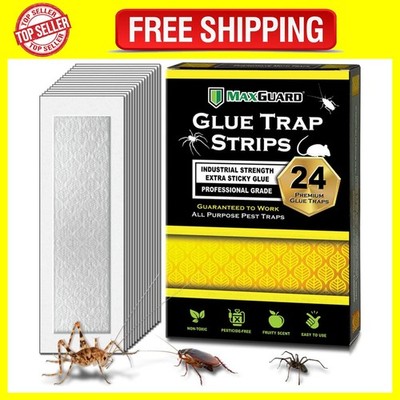 MaxGuard Glue Trap Strips (24 Traps) Non-Toxic Extra Sticky Board white