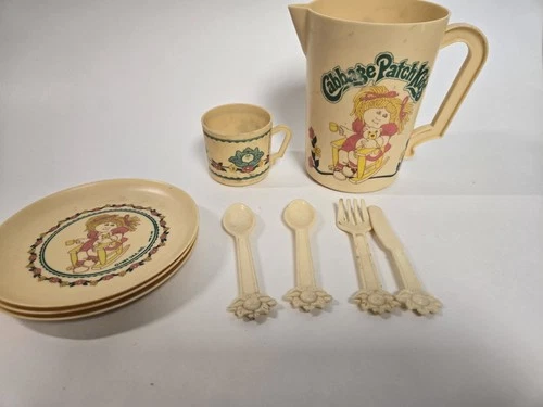 Cabbage Patch Kids Tea Set Vintage 1983 Pitcher-Plates-Cups-Saucers-Silverware