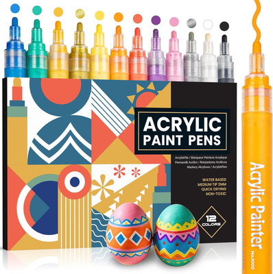 Acrylic Paint Markers for Rock Painting, 12 Colors Waterproof Paint Pens for Sto