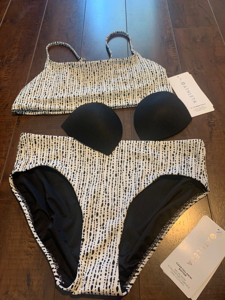 Nuevo con etiquetas Conjunto de bikini de dos piezas Athleta Retro Palm blanco y negro talla mediana 103 oferta Foto 3 de 4