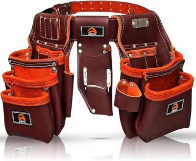 Heavy Duty Top Grain Leather Tool Pouch/Belt With 28 Pockets | Carpenter |Framer