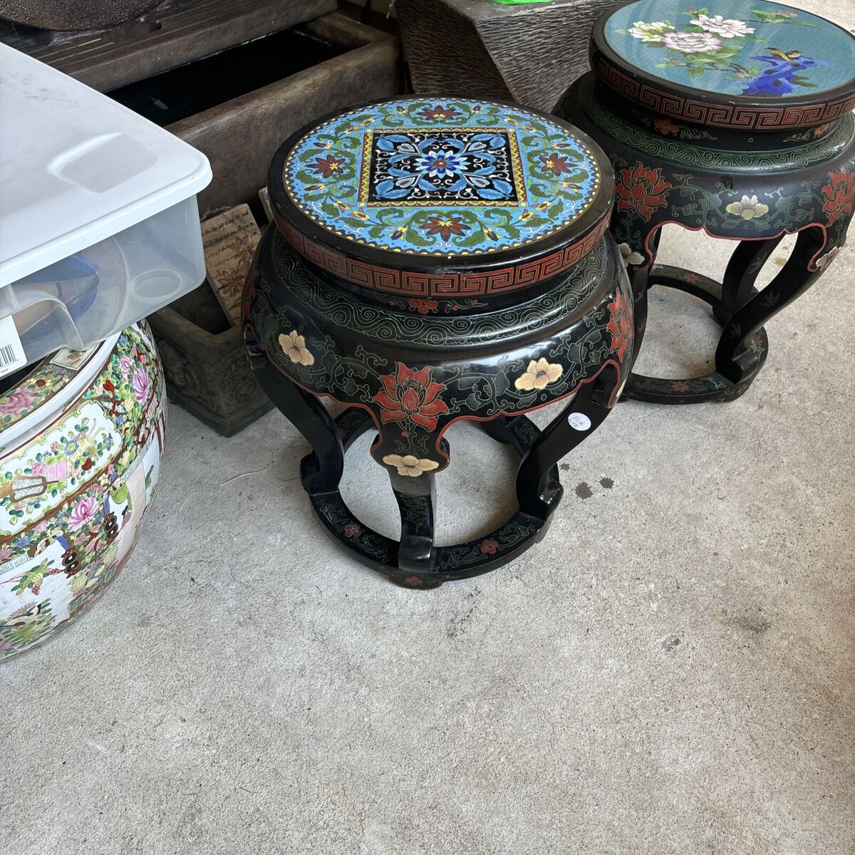 Vintage 1950's/1960's Chinoiserie Black Lacquer Garden Stool Vintage 1950's/1960's Chinoiserie Black Lacquer Garden Stool