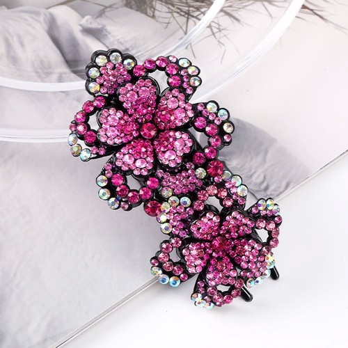 Double Flower Butterfly Hair Claws - Rhinestone Crystal Women Headwear Accessory - Picture 31 of 53