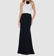 Betsy  Adam Women's Black Long scuba crepe gown with flower Dress Sz 4