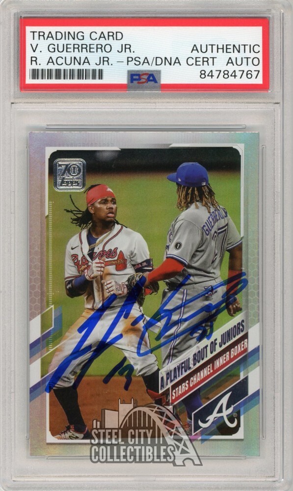 Ronald Acuna Vladimir Guerrero Jr 2021 Topps Rainbow Foil Auto Card #61 PSA/DNA